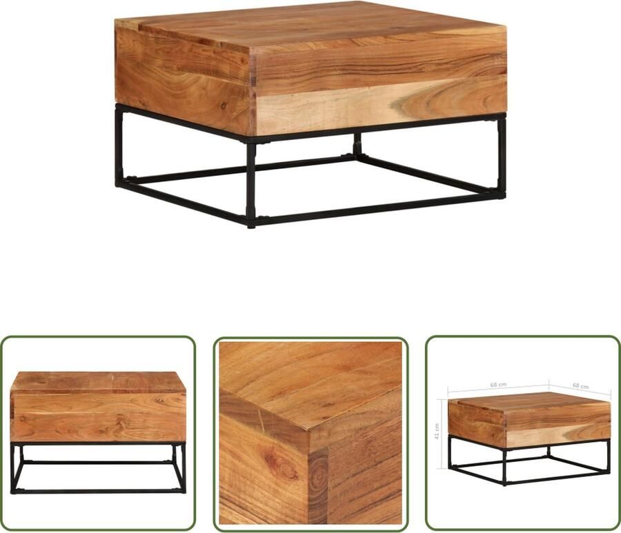 The Living Store Salontafel Acaciahout 68 x 68 x 41 cm Massief hout IJzeren poten Salontafel Acacia Hout Salontafeltje Meubilair Woonaccessoires - Foto 2