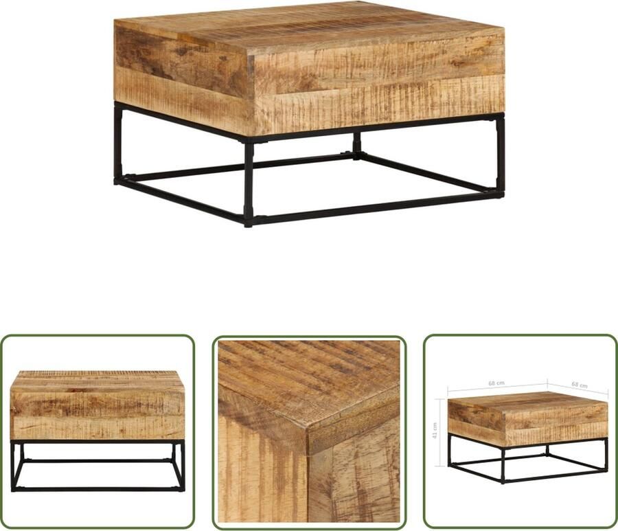 The Living Store Salontafel Ruw mangohout 68 x 68 x 41 cm Natuurlijke afwerking Salontafel Salontafeltje Mangoholztasl Houten Salontafel Industrie Style - Foto 2