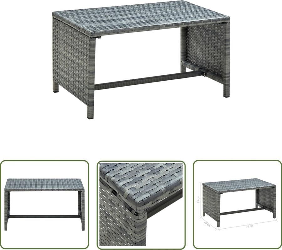 The Living Store Tuin Salontafel Poly Rattan 70 x 40 x 38 cm Antraciet Tuin Tafel Salontafel Terras Tafel Kunststof Tafel Wicker Tafel
