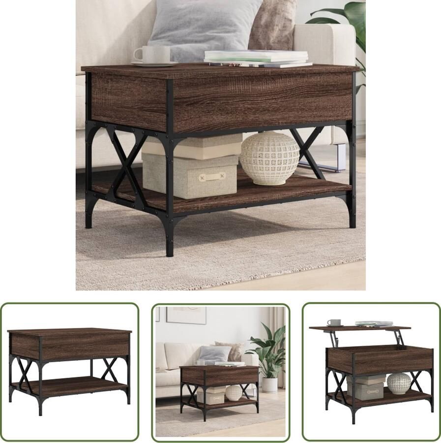 The Living Store Salontafel 70x50x50 cm bewerkt hout en metaal bruineikenkleur Salontafel Houten Salontafel Lift Top Tafel Opbergruimte Bruine Meubels - Foto 2