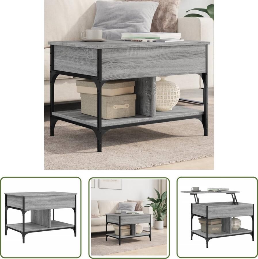 The Living Store Salontafel 70x50x50 cm bewerkt hout en metaal grijs sonoma Salontafel Houten Salontafel Lift Top Tafel Salontafels Grijze Kleur Tv Tafellaar