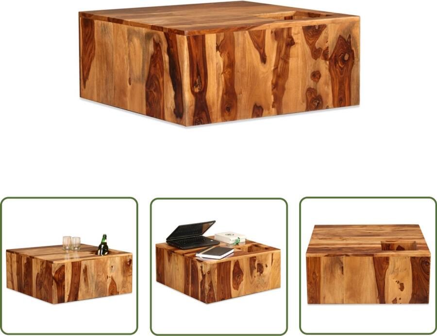 The Living Store Salontafel 70x70x30 cm massief sheeshamhout Salontafel Sheeshamhouten Meubilair Handmade Furniture Vintage Stijl Landelijke Interieurdecoratie