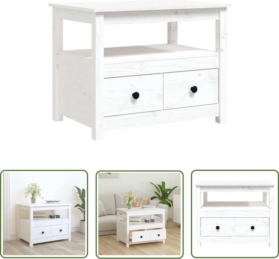 The Living Store Salontafel 71x49x55 cm massief grenenhout wit Salontafel Bijzettafel Grenenhouten Tafel Witte Salontafel Vintage Salontafel - Foto 2