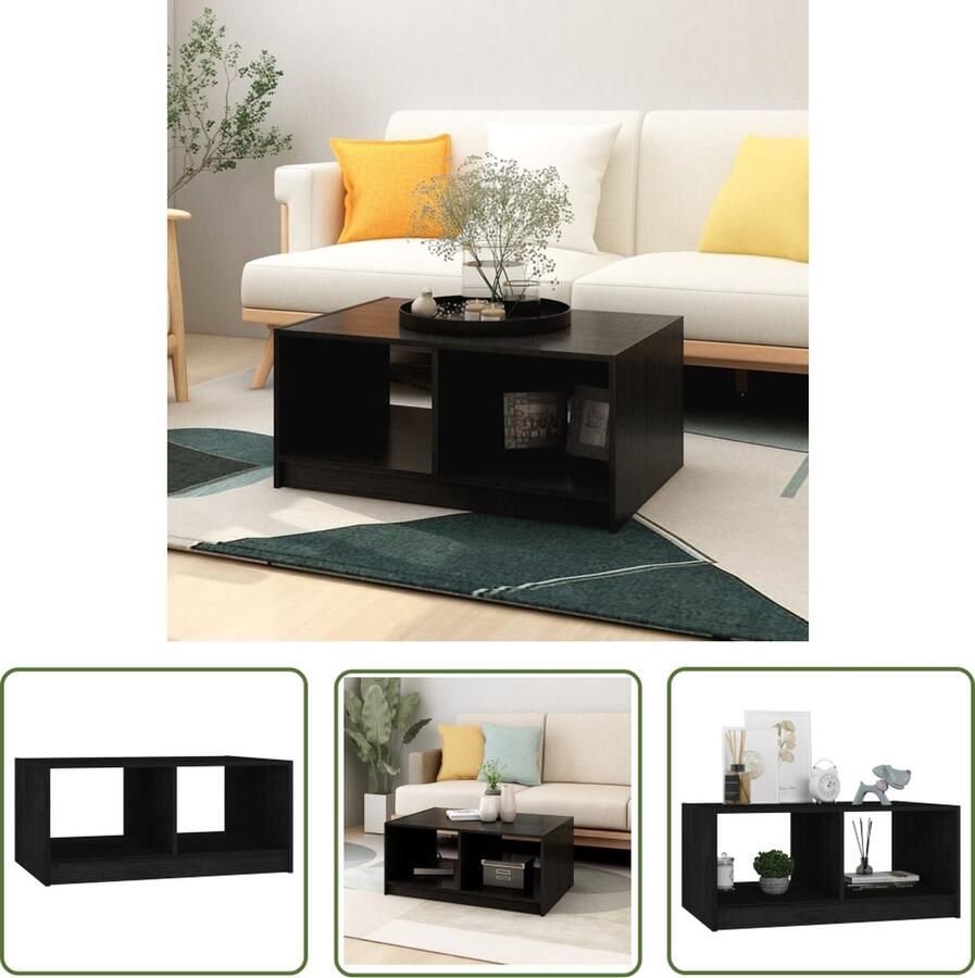 The Living Store Salontafel 75x50x33 5 cm massief grenenhout zwart Banktafel Salontafel Hout Meubel Zwarte Meubels Moderne Banktafel - Foto 2