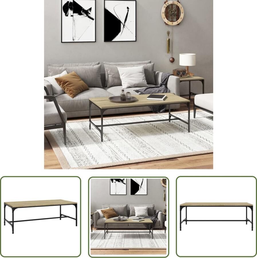 The Living Store Salontafel Loft Bewerkt hout staal 100x50x35 cm Sonoma eiken Salontafel Industrieel Houten Salontafel Bruin Salontafel Sonoma Eiken - Foto 2