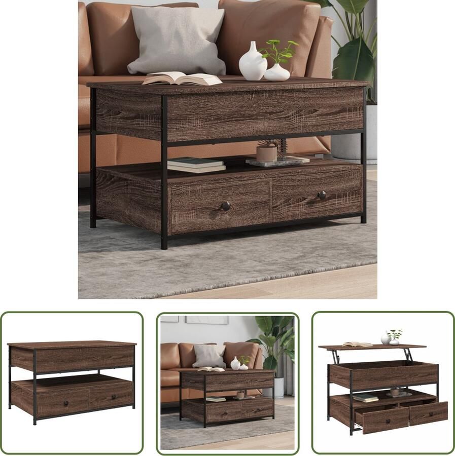 The Living Store Salontafel 85x50x50 cm bewerkt hout en metaal bruin eikenkleur Salontafel Lift Top Tafel Houten Salontafel Bruin Meubilair Tv Tafels