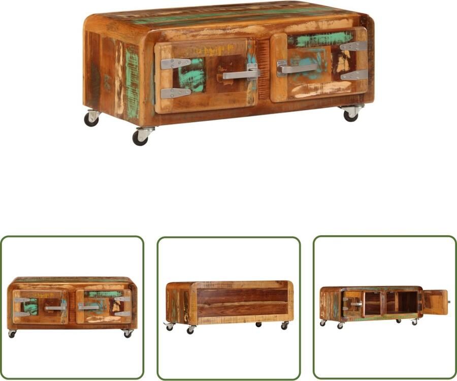 The Living Store Salontafel 85x55x40 cm massief gerecycled hout Salontafel Hout Vintage Industrieel Retro
