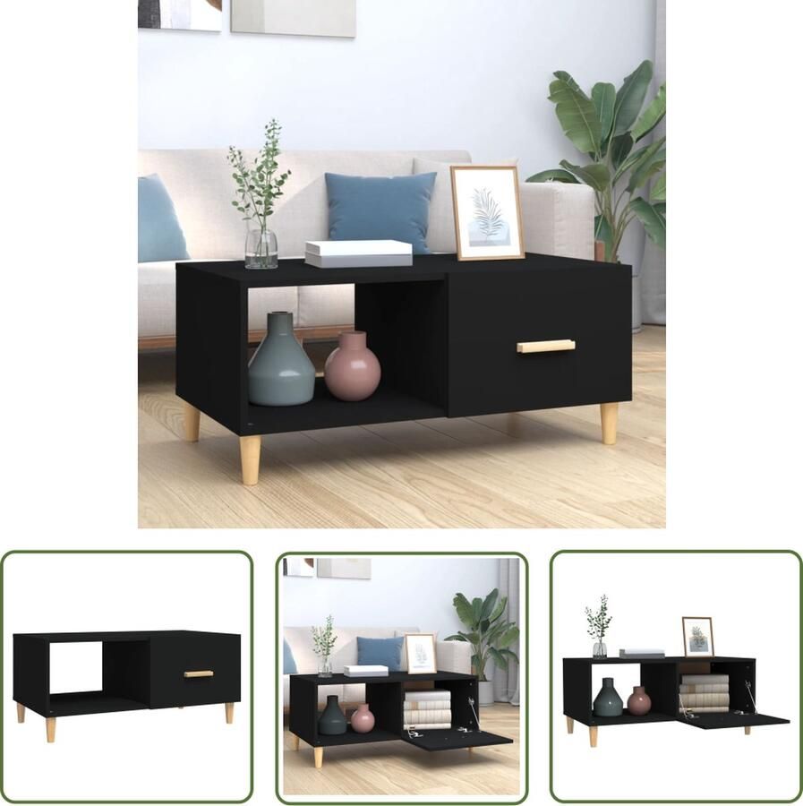 The Living Store Salontafel bewerkt hout 89.5 x 50 x 40 cm zwart Salontafel Houten Salontafel Zwarte Salontafel Modern Salontafel Tv Tafeltje - Foto 2