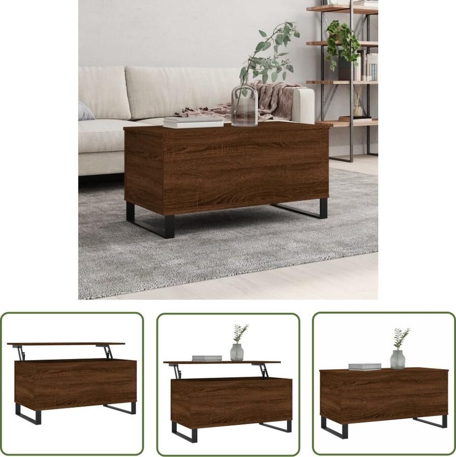The Living Store Salontafel Lift-Top Bruineiken 90 x 44.5 x 45 cm Opbergruimte Salontafel Lift Top Houten Salontafel Bruine Salontafel Opbergruimte