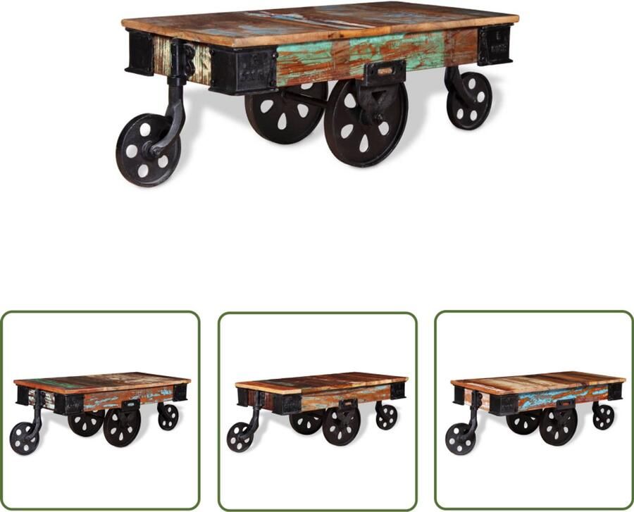 The Living Store Salontafel 90x45x35 cm gerecycled hout Industriële Salontafel Retro Salontafel Houten Salontafel Gerecycled Hout Meubilair Salontafel Industrieel Design