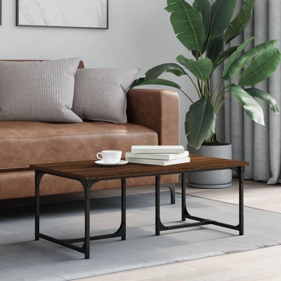The Living Store Salontafel 90x50x35 cm bewerkt hout bruin eikenkleur Salontafel Houten Salontafel Bruine Eiken Salontafel Bewerkt Hout Design Salontafel