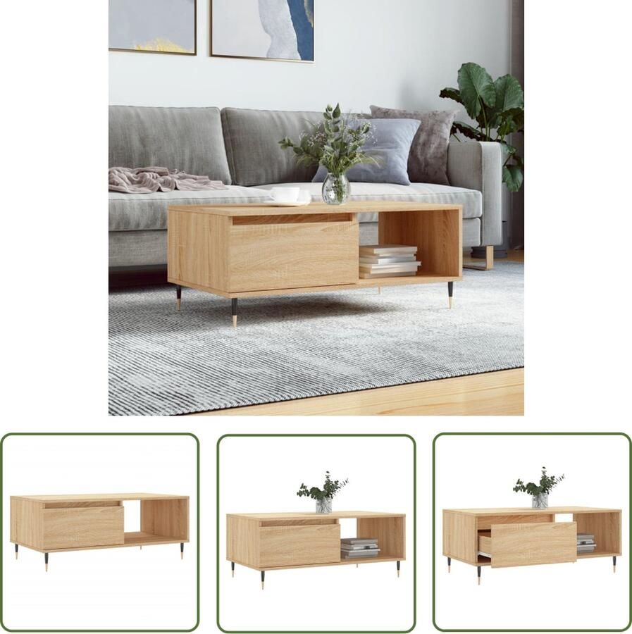 The Living Store Salontafel 90x50x36 5 cm bewerkt hout sonoma eikenkleurig Salontafel Houten Salontafel Salontafeltje Tv Tafeltje Zitkamer Meubilair