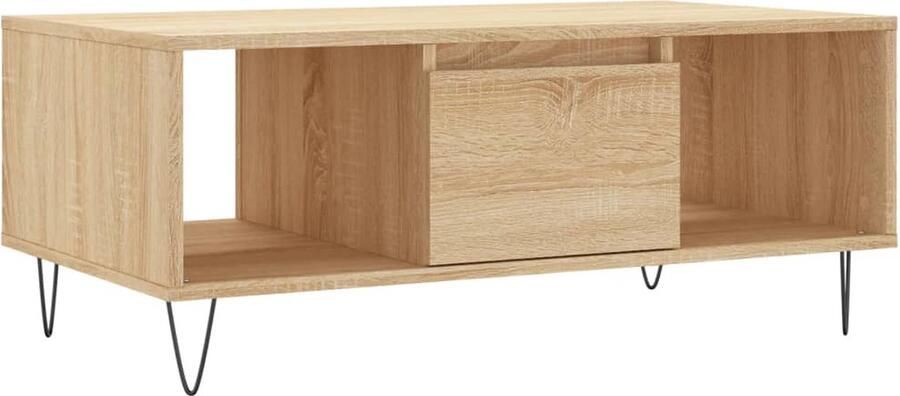 The Living Store Salontafel Bruin Bewerkt hout 90 x 50 x 36.5 cm Met lade en 2 vakken Salontafel Houten Salontafel Bruin Salontafel Met Lade Tv Tafeltje