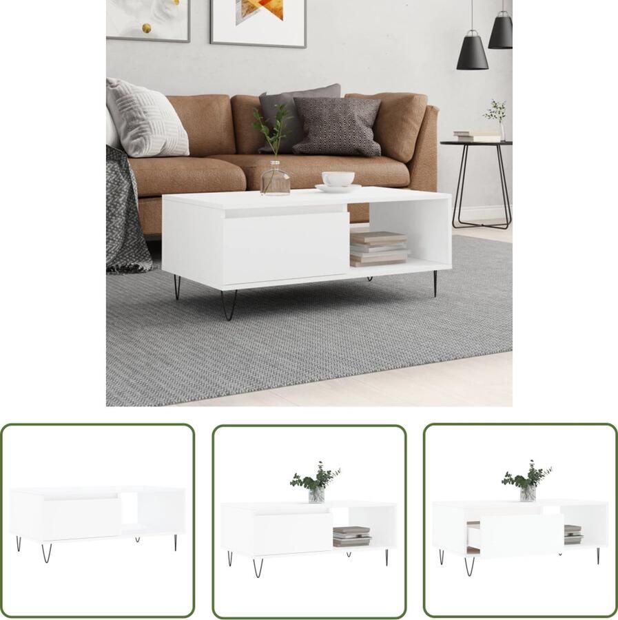 The Living Store Salontafel Trendy Bijzettafel 90 x 50 x 36.5 cm Duurzaam hout metaal Salontafel Bijzettafel Houten Tafel Witte Tafel Moderne Tafel
