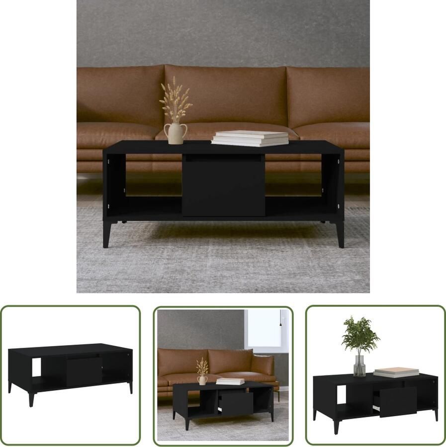 The Living Store Salontafel 90x50x36 5 cm bewerkt hout zwart Industriele Salontafel Zwarte Salontafel Houten Salontafel Met Opbergruimte Salontafel Industrieel Design - Foto 2