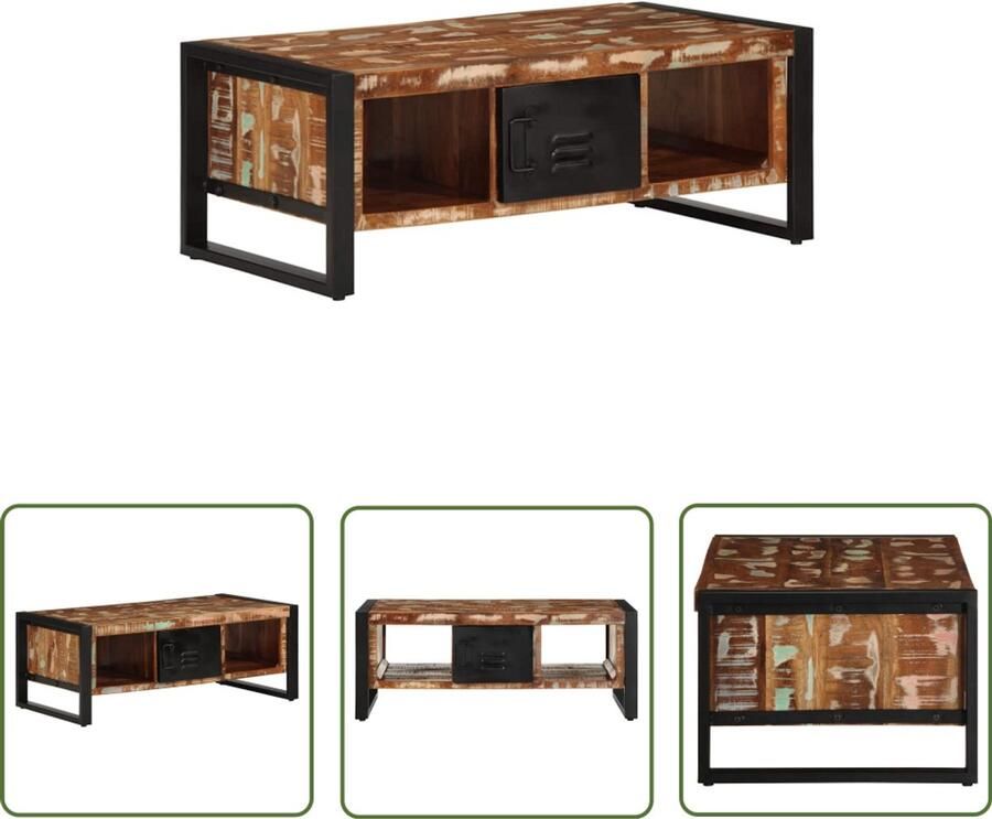 The Living Store Salontafel 90x50x36 cm massief gerecycled hout meerkleurig Salontafel Houten Salontafel Vintage Salontafel Industrieel Meubilair Multifunctionele Tafel