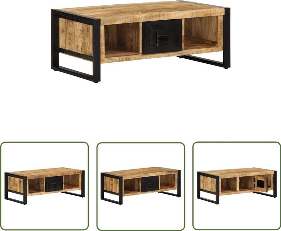 The Living Store Salontafel 90x50x36 cm massief ruw mangohout Salontafel Houten Salontafel Mangoholstafel Industrieel Meubilair Livingroom Furniture