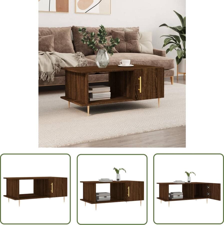 The Living Store Salontafel Bruineiken 90 x 50 x 40 cm Duurzaam bewerkt hout Praktische deur Stijlvolle ijzeren poten Salontafel Houten Salontafel Bruine Salontafel Met Lade Vintage Salontafel
