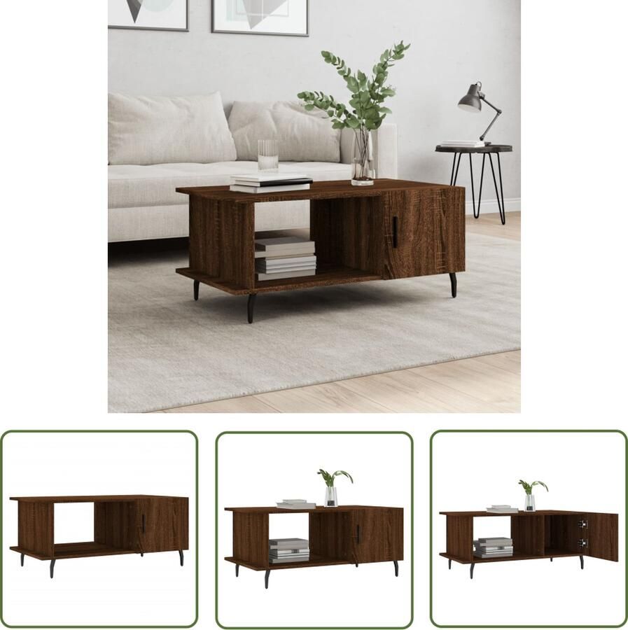 The Living Store Salontafel Bruineiken Banktafel 90x50x40 cm Opbergvakken Stevig Tafelblad Praktische Deur IJzeren Poten Salontafel Houten Salontafel Bruine Salontafel Salontafeltje Tv Tafeltje