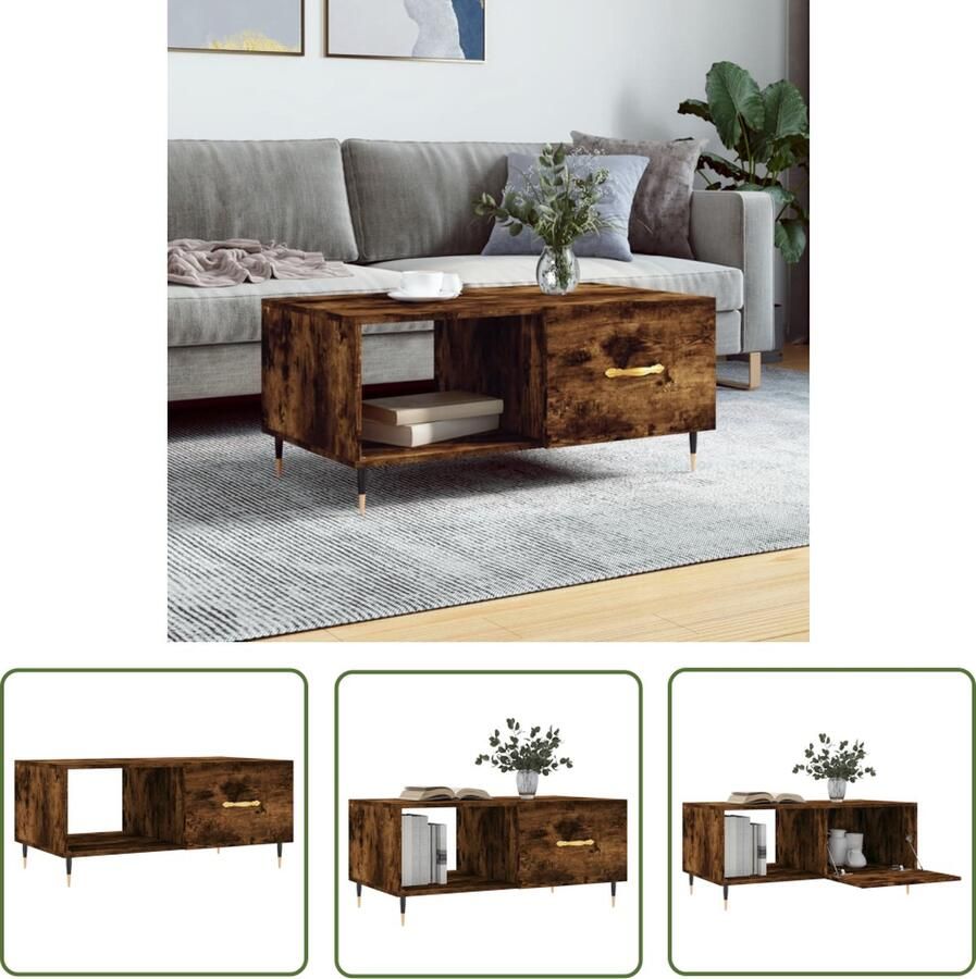The Living Store Salontafel Gerookt Eiken 90 x 50 x 40 cm Duurzaam Hout Voldoende Opbergruimte Salontafel Houten Salontafel Gerookte Eiken Salontafel Met Opbergruimte Bijzettafel