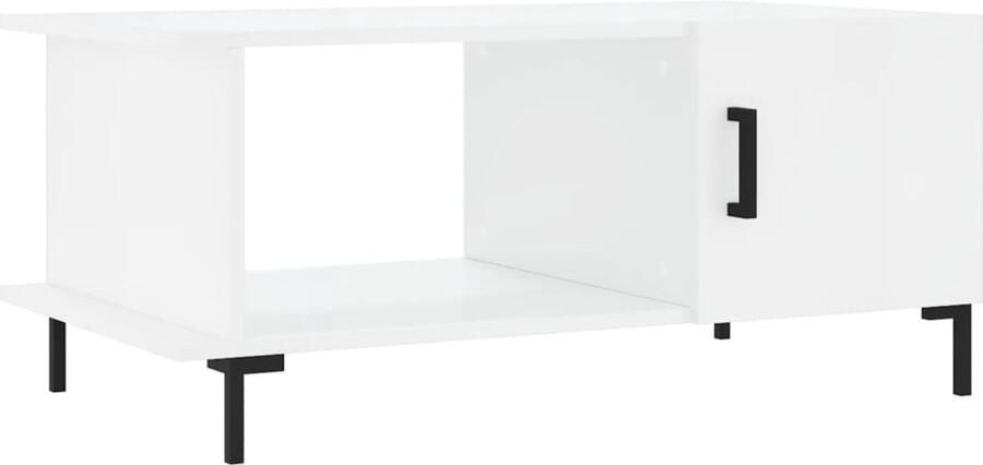 The Living Store Salontafel Hoogglans wit 90 x 50 x 40 cm Met opbergruimte Stevig tafelblad Praktische deur IJzeren poten Salontafel Salontafeltje Koffietafel Tv Tafeltje Houten Salontafel