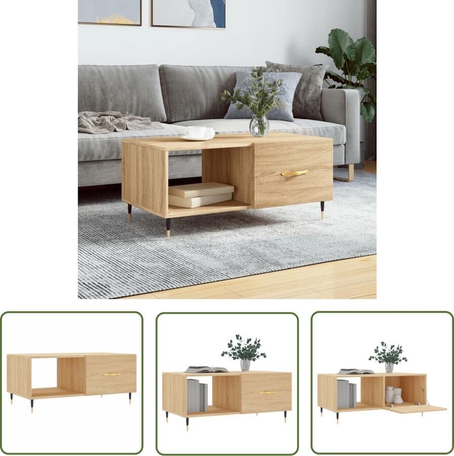The Living Store Salontafel Sonoma Eiken 90 x 50 x 40 cm Duurzaam hout Voldoende opbergruimte Salontafel Bijzettafel Houten Salontafel Sonoma Eiken Salontafel Met Opbergruimte