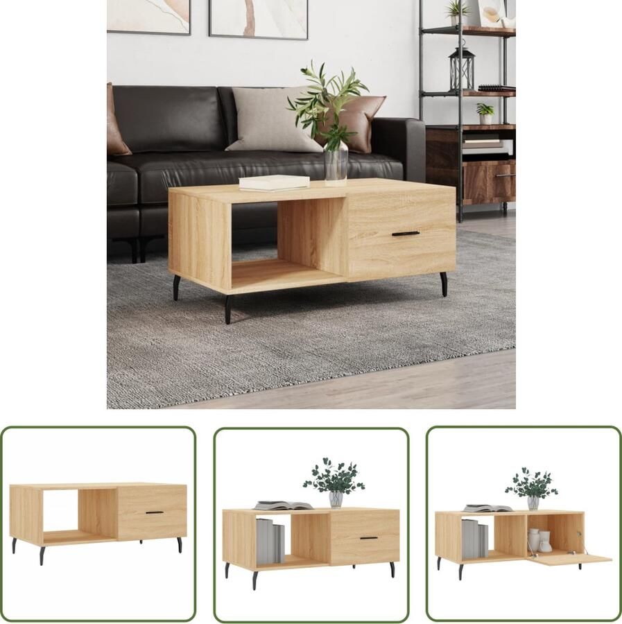 The Living Store Salontafel Sonoma Eiken 90 x 50 x 40 cm Duurzaam materiaal Voldoende opbergruimte Salontafel Salontafeltje Houten Salontafel Sonomakleur Tv Tafeltje