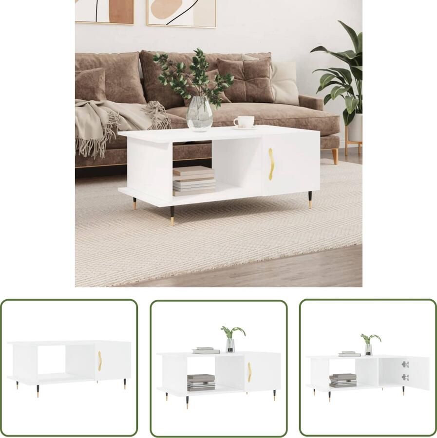 The Living Store Salontafel Wit 90 x 50 x 40 cm Bewerkt hout en ijzer Salontafel Witte Salontafel Houten Salontafel Metalen Salontafel Salontafeltje