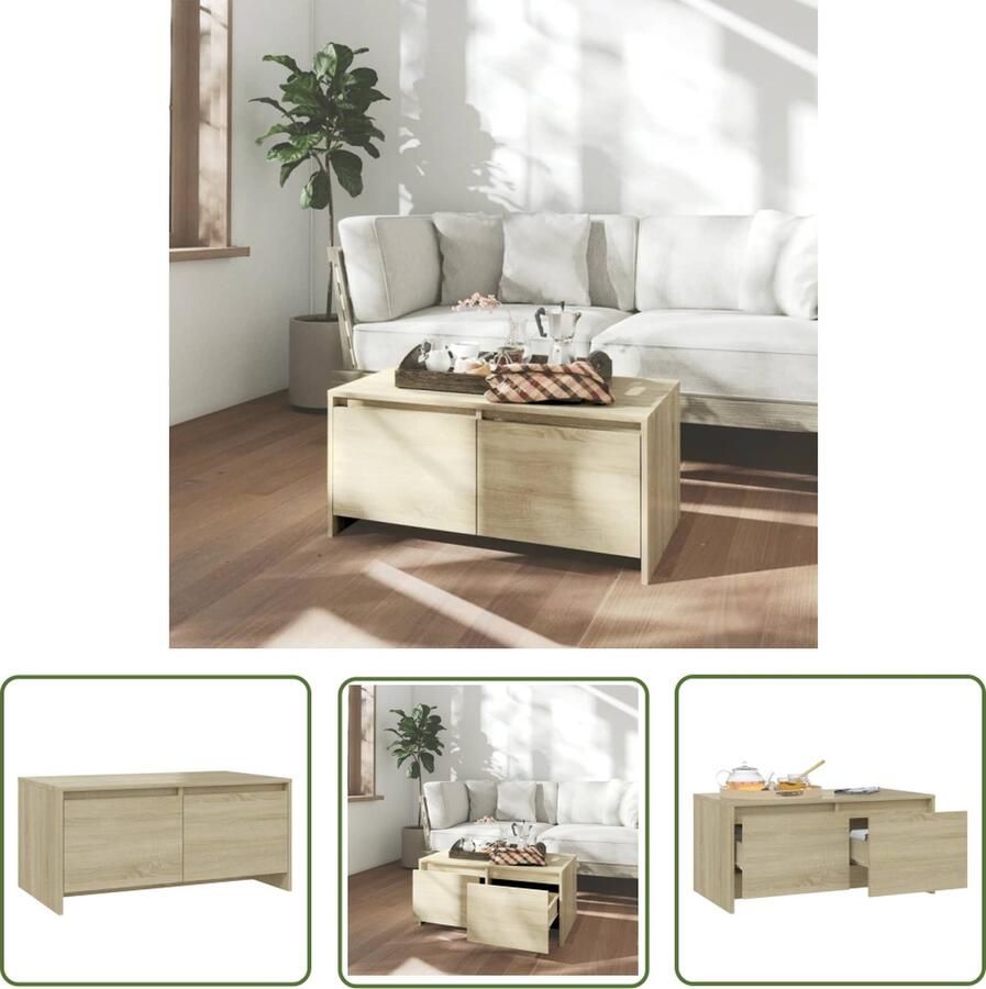 The Living Store Salontafel 90x50x41 5 cm bewerkt hout sonoma eikenkleurig Salontafel Banktafel Houten Salontafel Eiken Salontafel Beige Salontafel - Foto 2