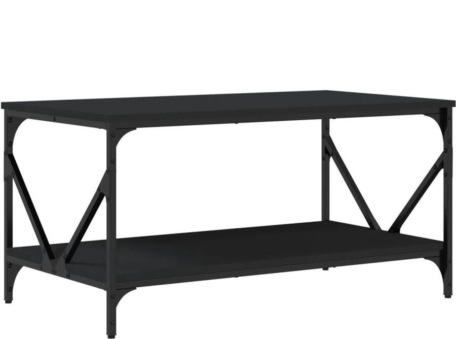The Living Store Salontafel 90x50x45 cm bewerkt hout zwart Salontafel Bijzettafel Houten Salontafel Zwarte Salontafel Stoere Salontafel