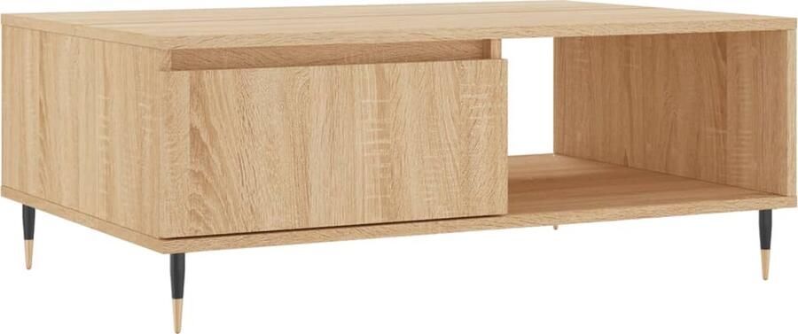 The Living Store Salontafel Eikenhout 90 x 60 x 35 cm 2 vakken Stevig Stabiel Montage vereist Salontafel Houten Salontafel Eikenhouten Salontafel Salontafeltje Bijzettafel