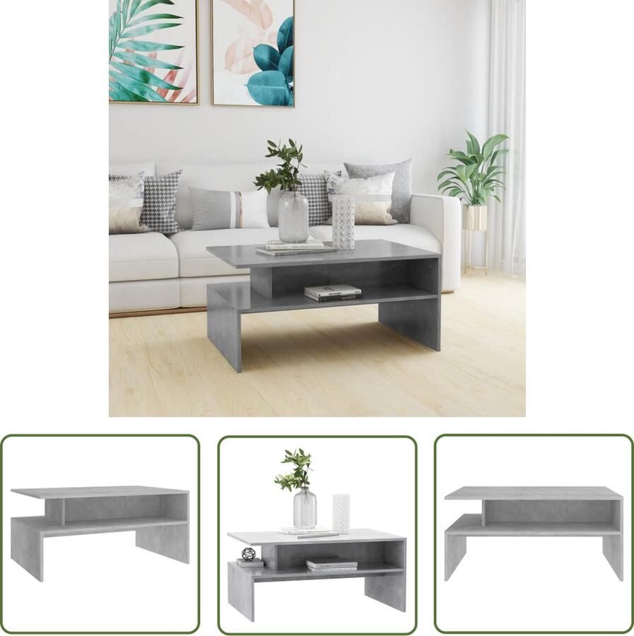 The Living Store Salontafel 90x60x42 5 cm bewerkt hout betongrijs Salontafel Woonkamertafel Betonlook Grijs Houten Salontafel - Foto 2
