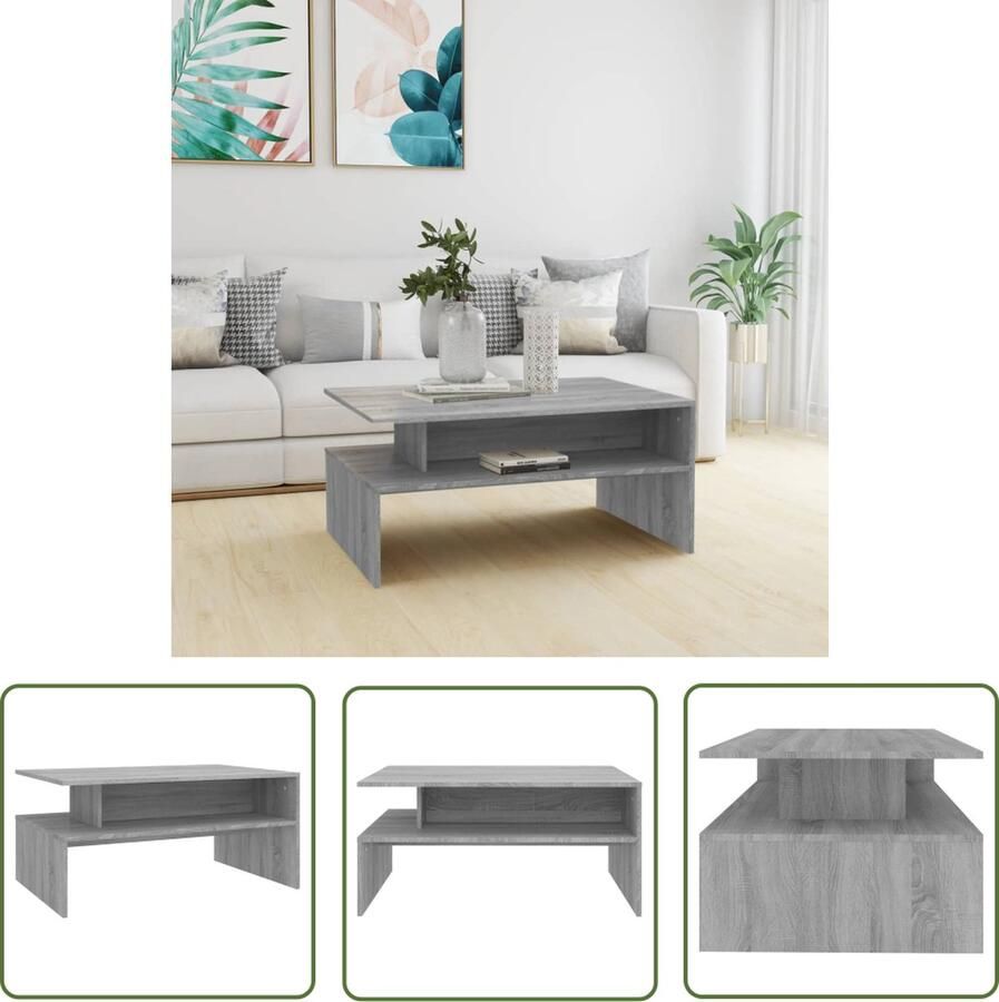 The Living Store Salontafel 90x60x42 5 cm bewerkt hout grijs sonoma eikenkleurig Salontafel Houten Salontafel Grijze Salontafel Trendy Salontafel Met Opbergruimte - Foto 2