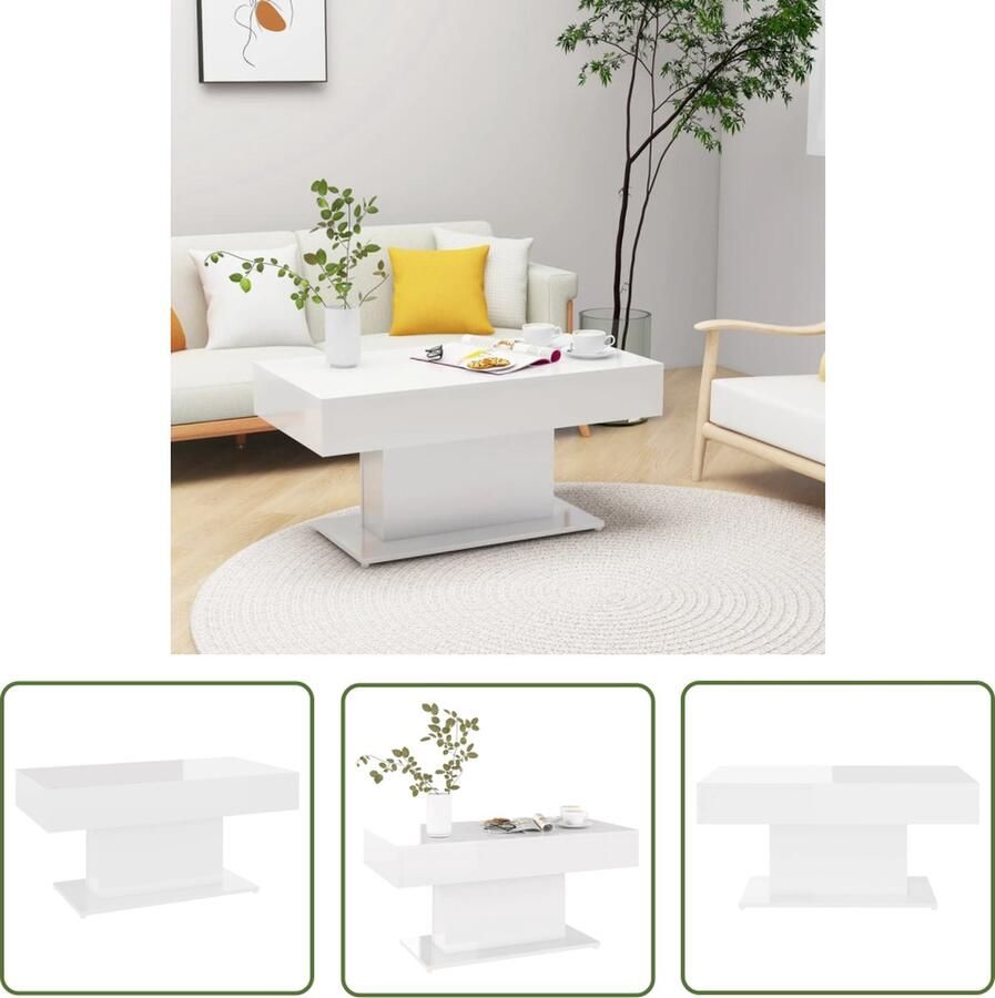 The Living Store Salontafel Hoogglans wit Spaanplaat 96 x 50 x 45 cm - Foto 2