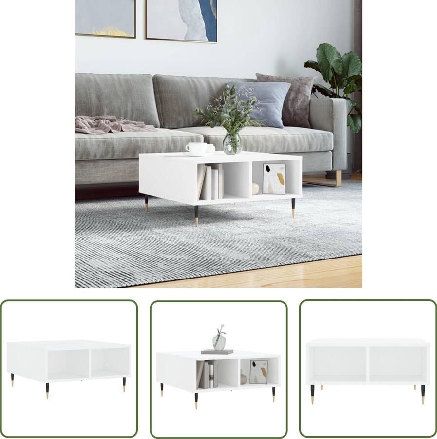 The Living Store Salontafel Afmetingen- 60 x 60 x 30 cm Kleur- Wit Materiaal- Bewerkt hout en ijzer Salontafel Salontafeltje Houten Salontafel Witte Salontafel Bijzettafel - Foto 3