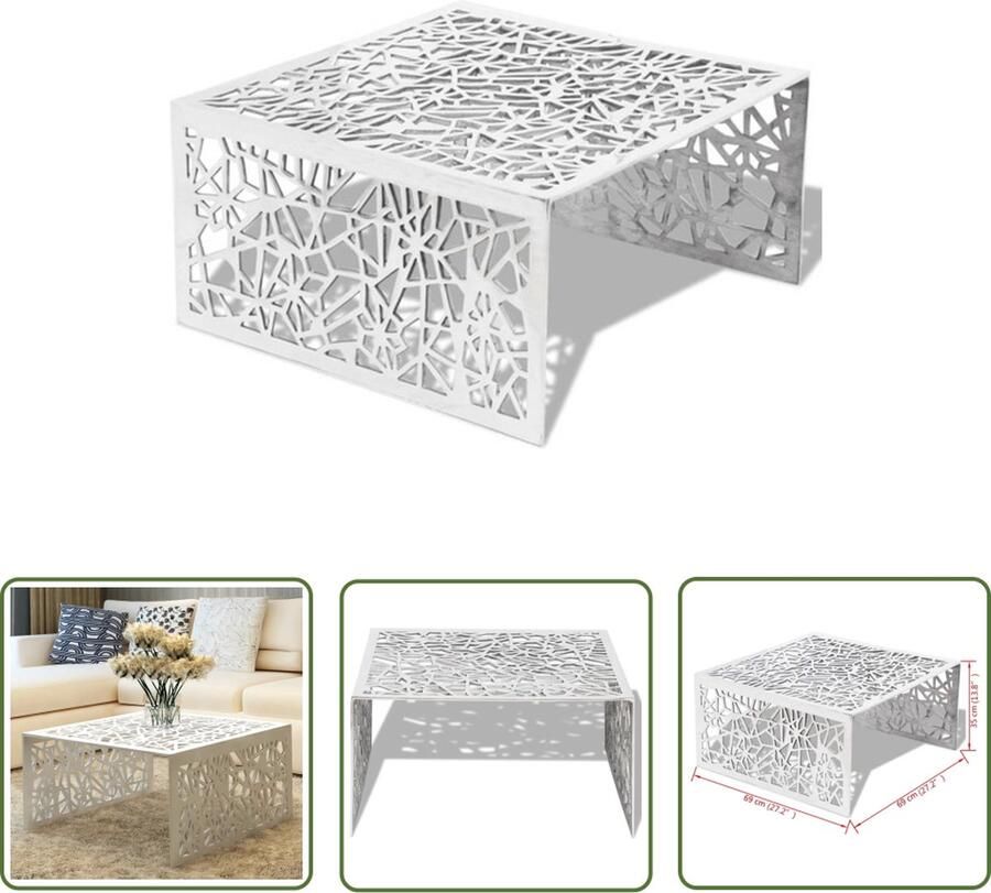 The Living Store Salontafel opengewerkt ontwerp aluminium zilverkleurig Salontafel Aluminum Tafel Zilver Tafel Moderne Salontafel Living Room Furniture - Foto 2