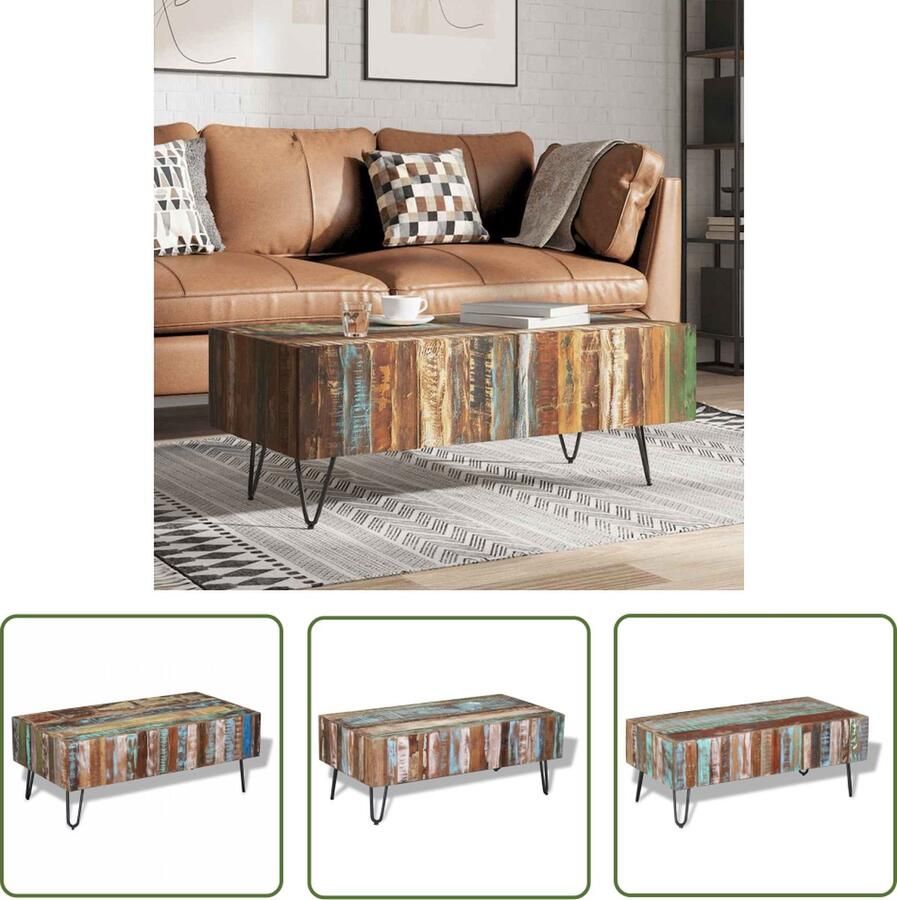 The Living Store Salontafel Antieke Stijl 100x50x38 cm Meerkleurig Handgemaakt Gerecycled Hout Salontafel Vintage Meubilair Houtmeubel Industriële Tafel Recyclen