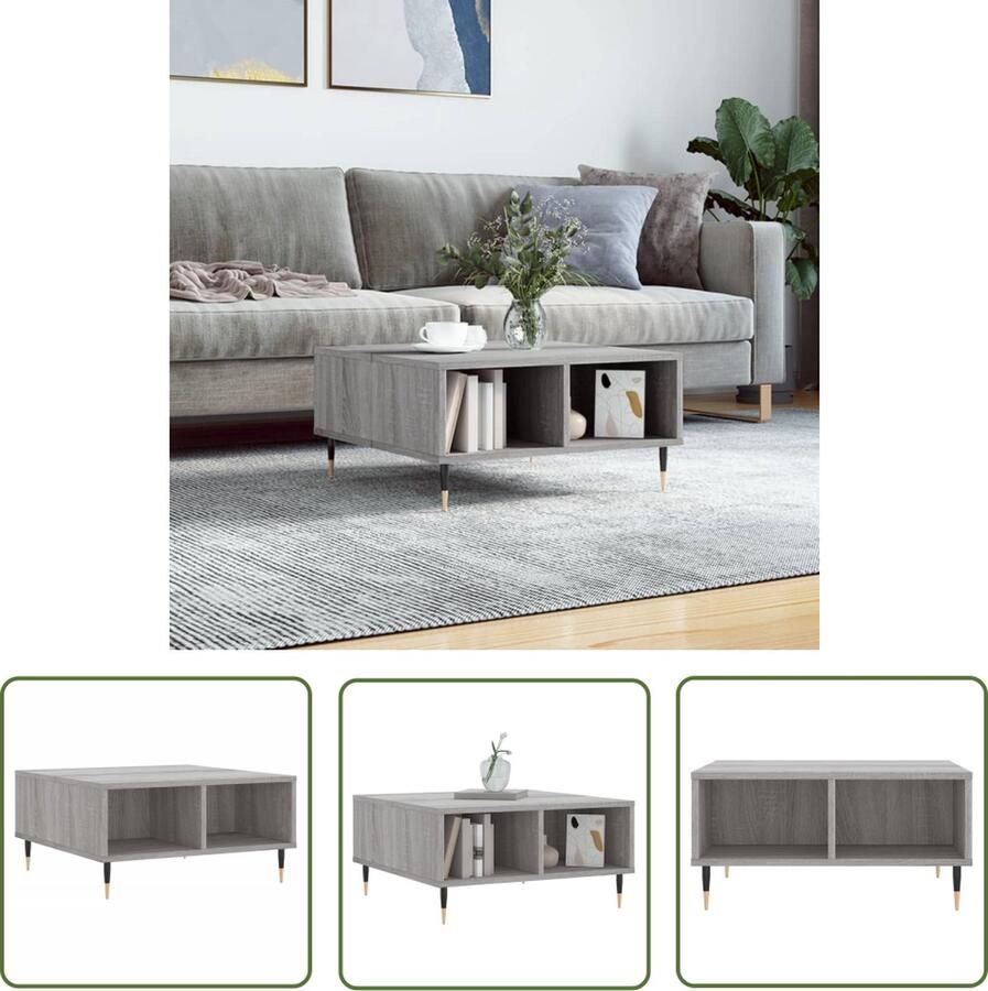 The Living Store Salontafel 60x60x30 cm bewerkt hout grijs sonoma eikenkleurig Salontafel Bijzettafel Houten Salontafel Grijze Salontafel Design Salontafel - Foto 2