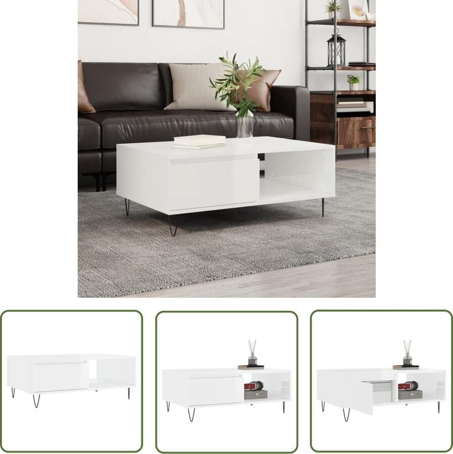 The Living Store Salontafel Banktafel 90 x 60 x 35 cm Hoogglans wit