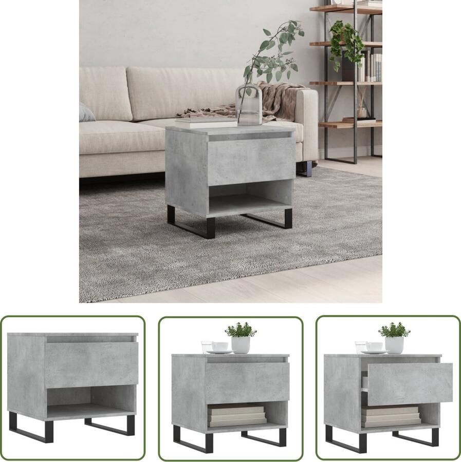 The Living Store Salontafel Basic Betongrijs 50 x 46 x 50 cm Lade en vak Bewerkt hout en metaal Salontafel Beton Grijs Houten Salontafel Bijzettafel Tv Tafeltje - Foto 2