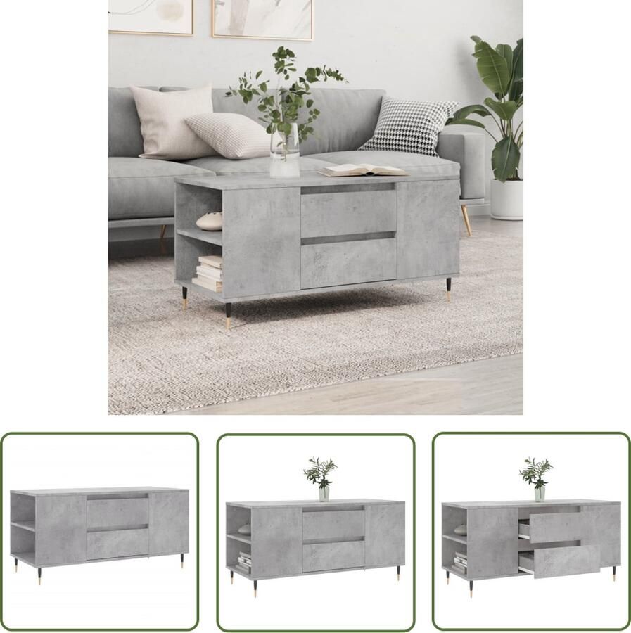 VidaXL Betongrijs Salontafel 102x44 5x50 cm bewerkt hout betongrijs Houten Salontafel Met Lade Tv Tafeltje - Foto 2