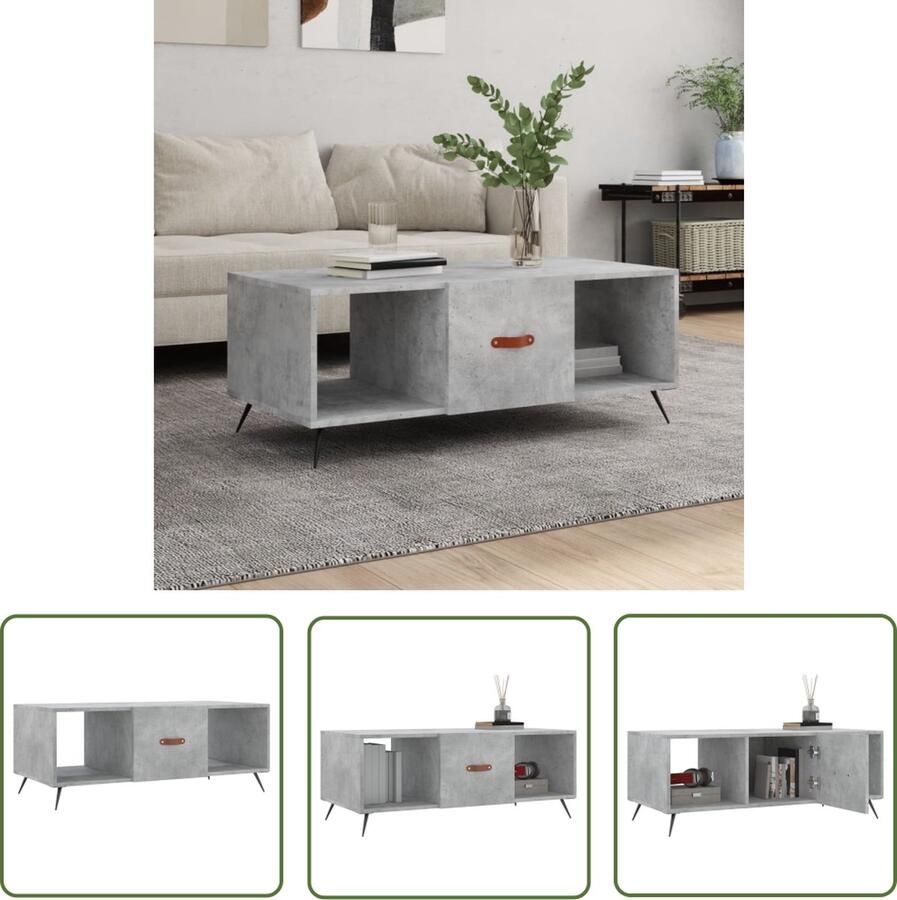 The Living Store Salontafel Betongrijs 102 x 50 x 40 cm Opbergruimte Glad oppervlak Stevig tafelblad Praktische deur IJzeren poten Salontafel Beton Grijs Houten Salontafel Salontafeltje Tv Tafeltje