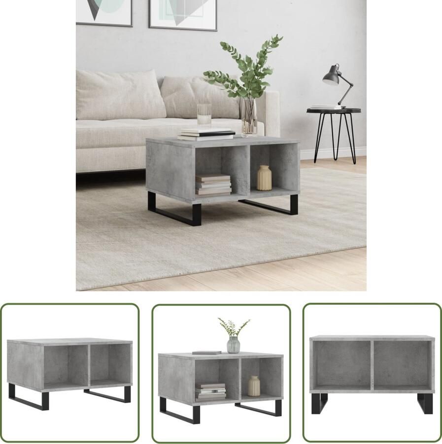 The Living Store Salontafel Betongrijs 60 x 50 x 36.5 cm Metalen poten Salontafel Beton Grijs Houten Tafel Design Tafel Living Room Furniture - Foto 3