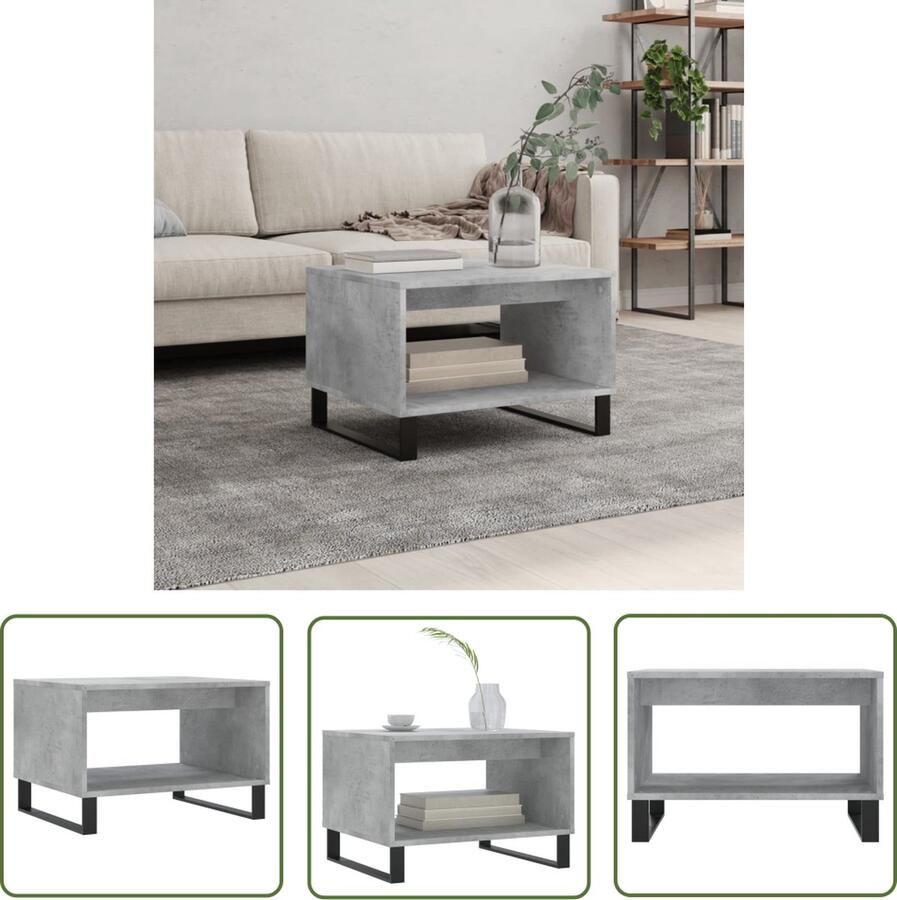 The Living Store Salontafel Betongrijs 60 x 50 x 40 cm Duurzaam hout Voldoende opbergruimte Stevig tafelblad IJzeren poten Salontafel Beton Grijs Houten Salontafel Bijzettafel Moderne Salontafel - Foto 4