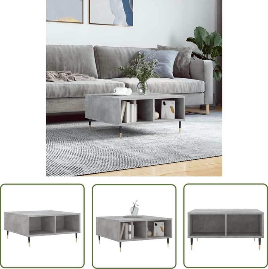 The Living Store Salontafel Betongrijs 60x60x30 cm Bewerkt hout en ijzer Salontafel Beton Grijs Houten Salontafel Industrieel Design Bijzettafel - Foto 3