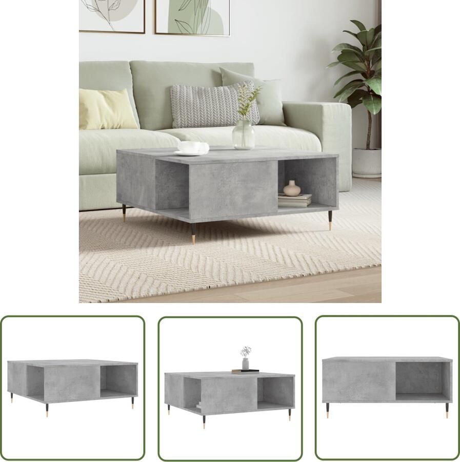 The Living Store Salontafel Betongrijs 80 x 80 x 36.5 cm Bewerkt hout en metaal Salontafel Beton Grijs Houten Salontafel Salontafeltje Bijzettafel - Foto 5