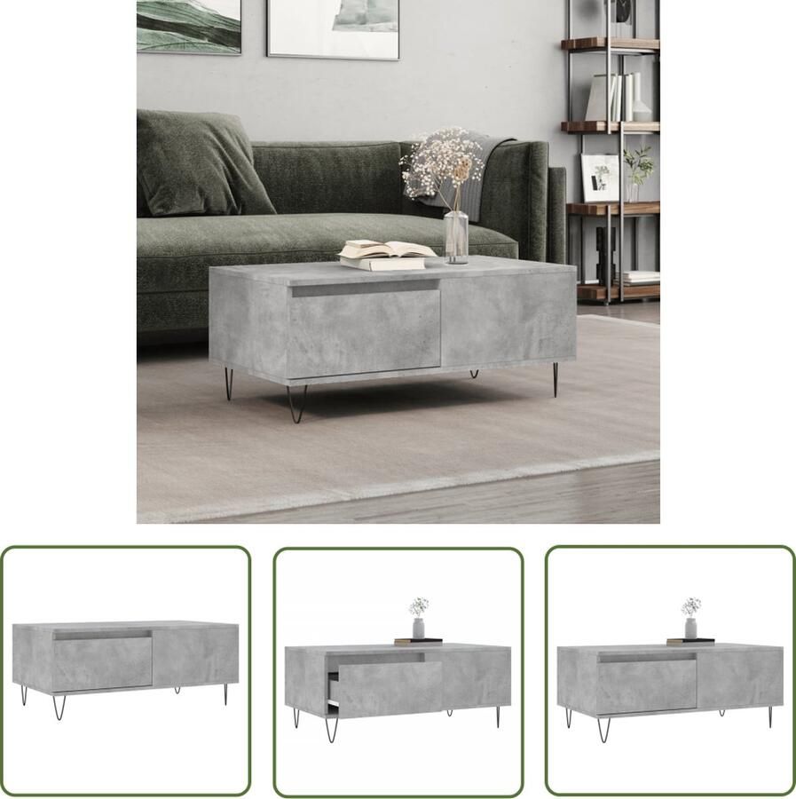 The Living Store Salontafel Betongrijs 90 x 50 x 36.5 cm Bewerkt hout en metaal Salontafel Beton Look Houten Salontafel Bijzettafel Living Room Furniture - Foto 5
