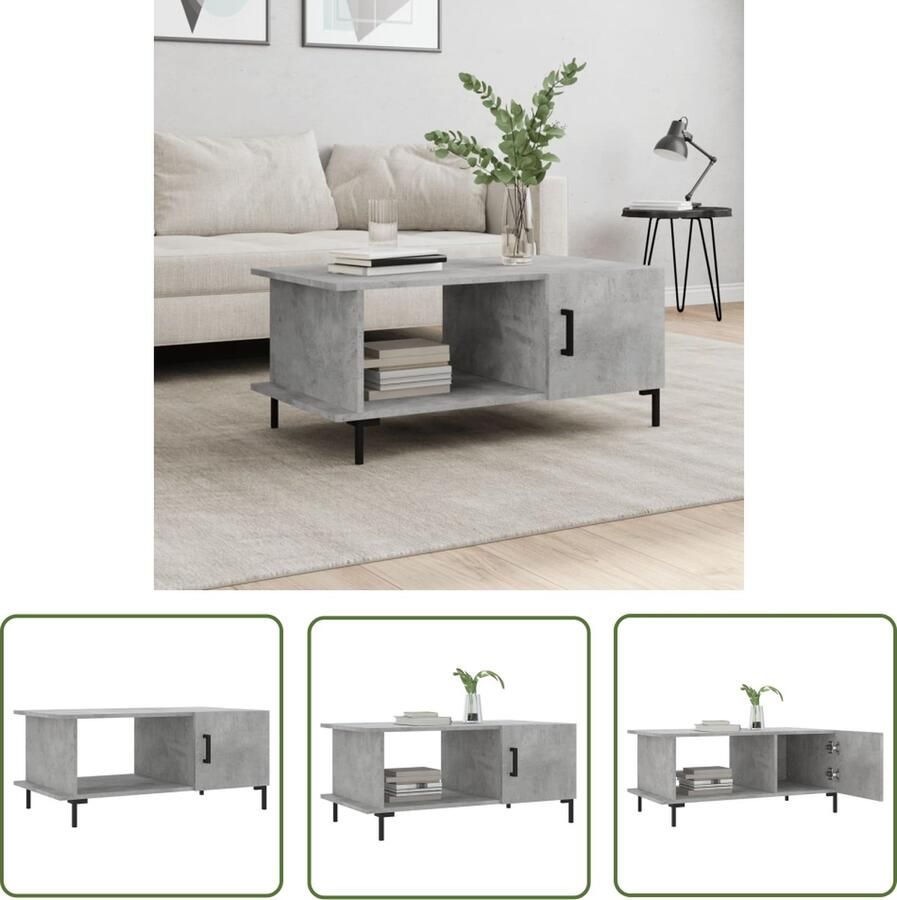 The Living Store Salontafel Betongrijs 90 x 50 x 40 cm Duurzaam bewerkt hout en ijzer Salontafel Beton Grijs Houten Salontafel Salontafeltje Tv Tafeltje