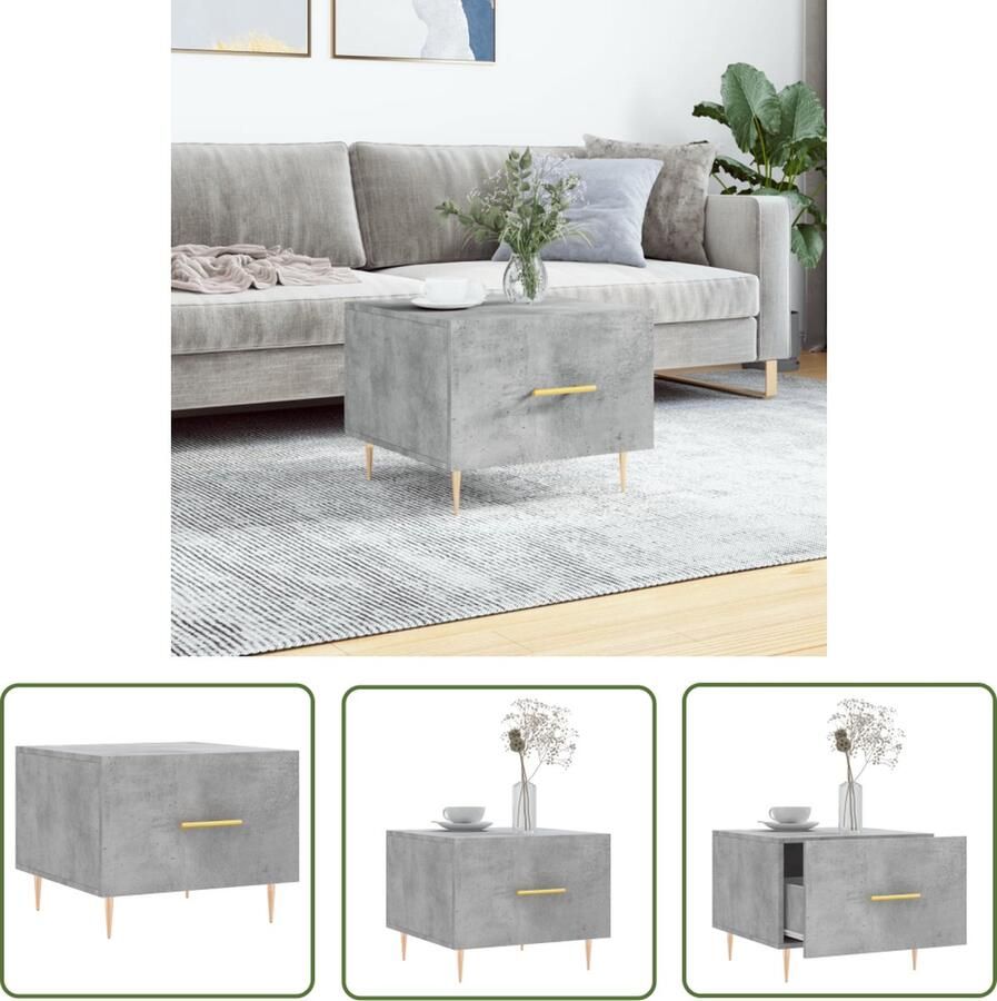 The Living Store Salontafel Betongrijs Hout IJzer 50 x 50 x 40 cm Met lade Salontafel Beton Grijs Houten Salontafel Bijzettafel Koffietafel
