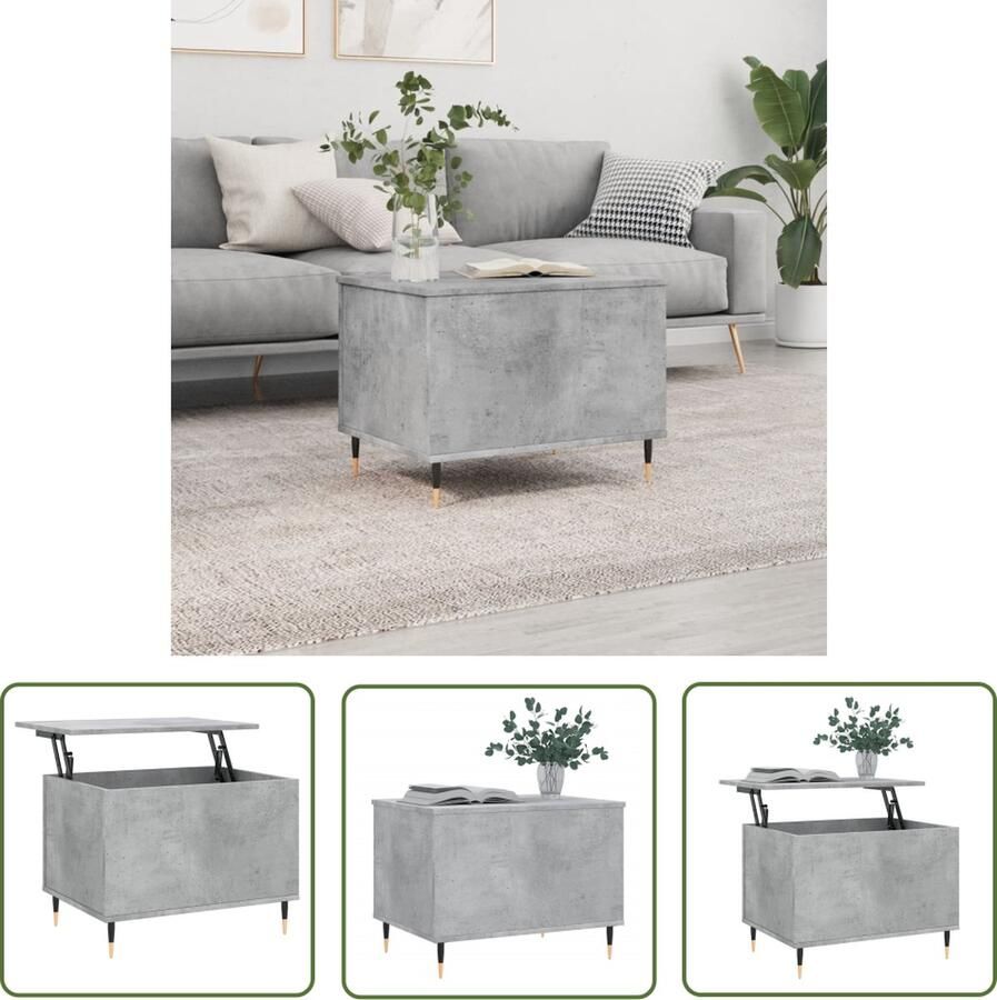 The Living Store Salontafel Betongrijs Lift-top ontwerp Duurzaam bewerkt hout en metaal Voldoende opbergruimte Moderne metalen poten Veelzijdig 60 x 44.5 x 45 cm (L x B x H) Montage vereist - Foto 2